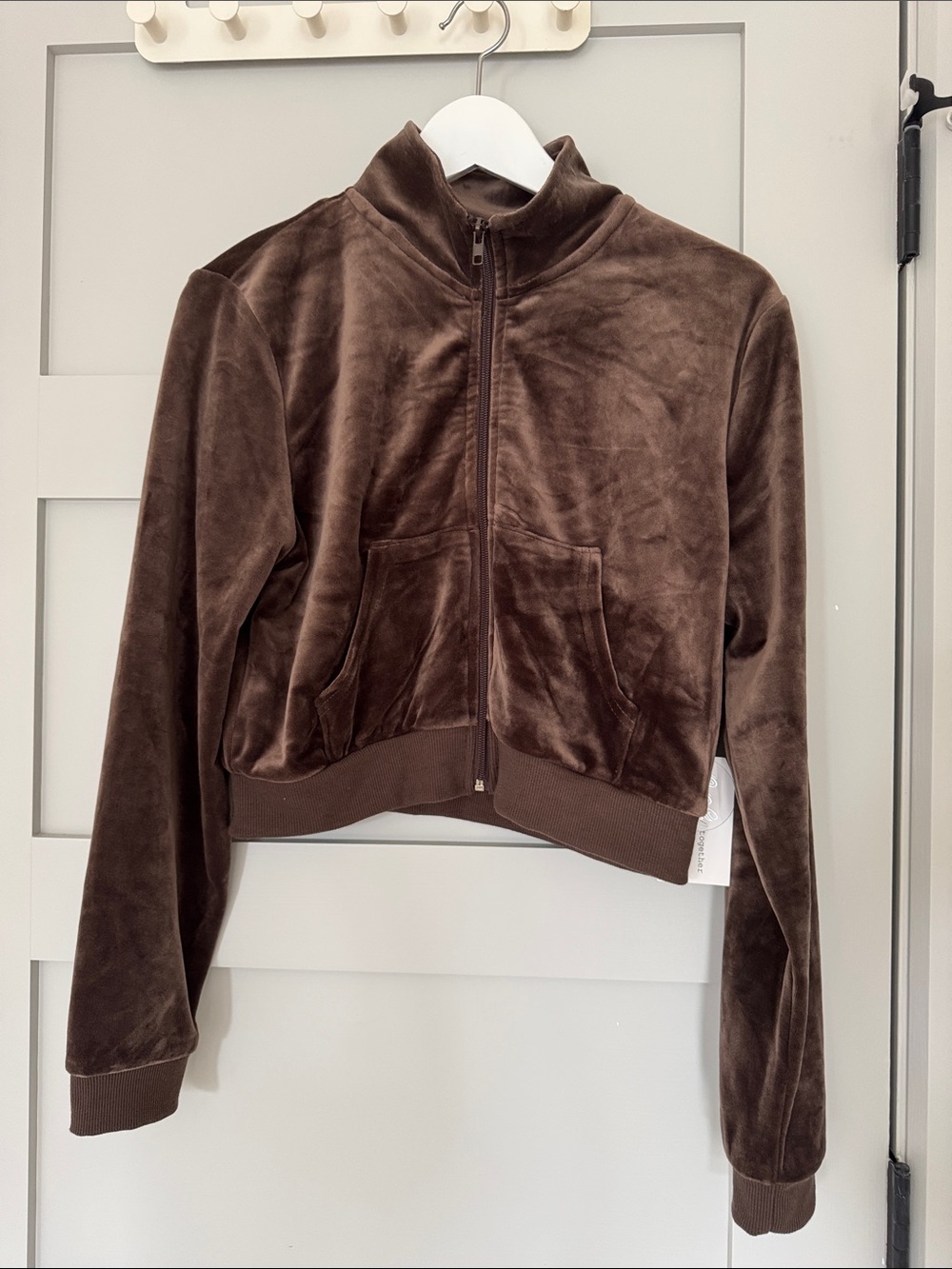 Better Together Brown Velvet Zip-Front Jacket